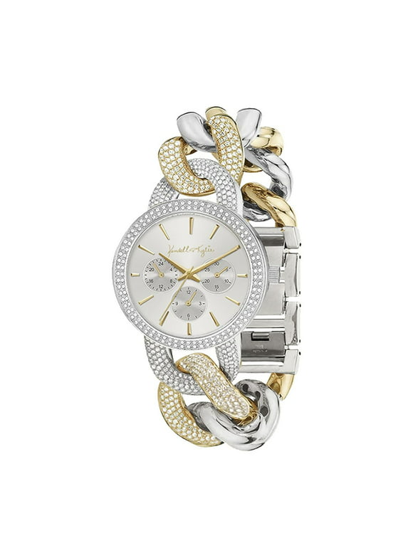 Kendall + Kylie Women's Quartz Two Tone Round Crystal Bezel and Link Metal Strap Watch