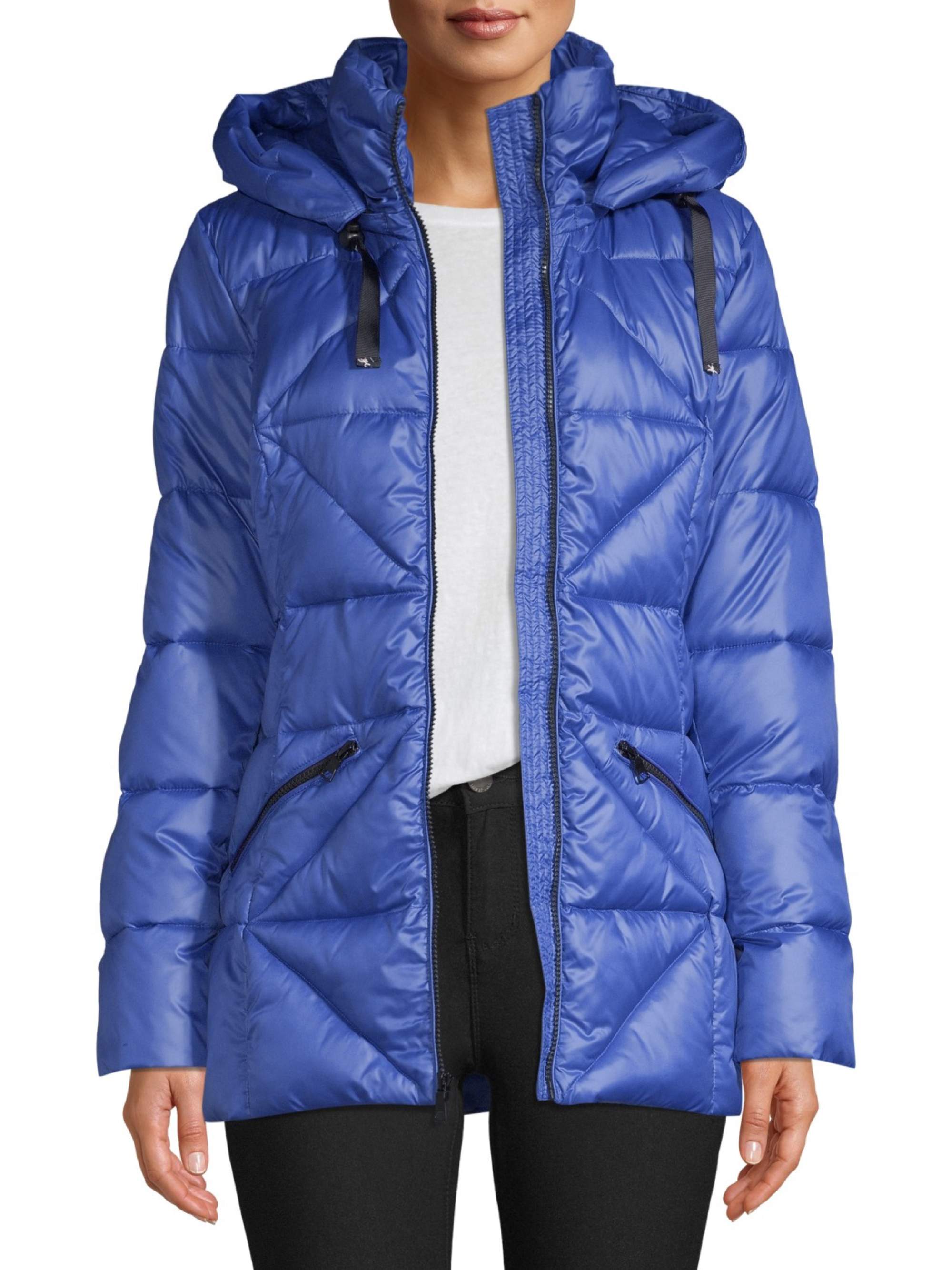 Kendall + Kylie Women's Shiny Long Puffer with Bold Zipper Detail - image 1 of 6