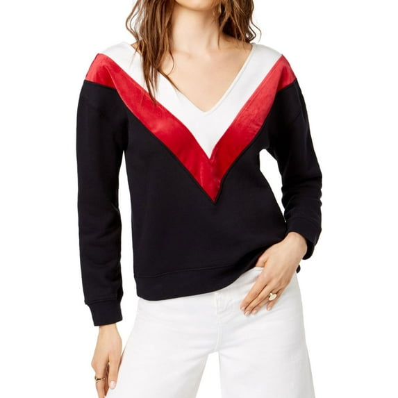 Kendall + Kylie Womens Chevron Sweatshirt, Black, Medium