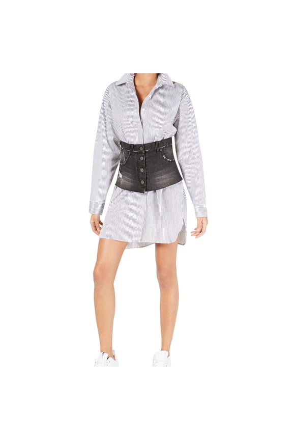 Womens Denim Contrast Shirt Dress, Black, Medium