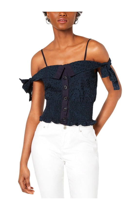 Womens Eyelet Smocked Tank Top