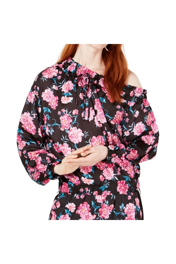 Kendall Kylie Womens Floral Off The Shoulder Blouse