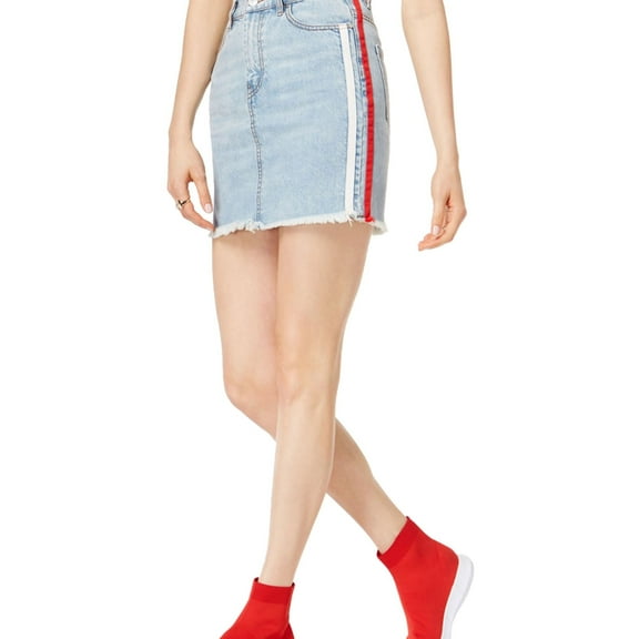 Kendall + Kylie Womens Side Stripe Denim Skirt, Blue, 28