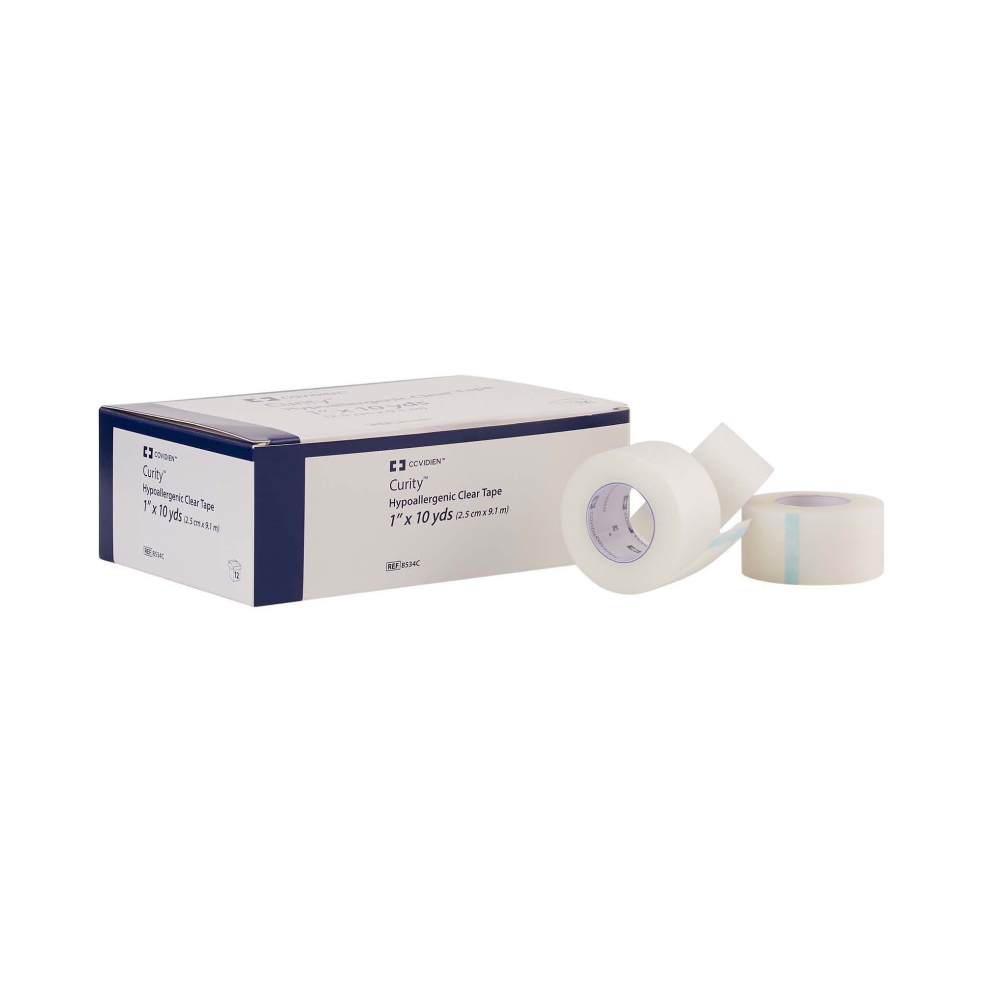 Kendall Medical Tape, Transparent Non-Sterile Surgical Tape, 1 in. x 10 yds., 12 Rolls, 1 Pack