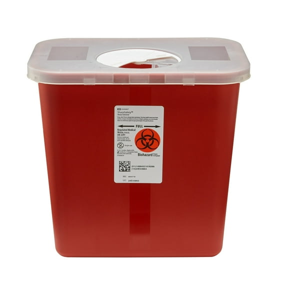 Kendall Multi-Purpose Sharps Containers 8970 Red Container with Rotor Lid 2 Gallon Each