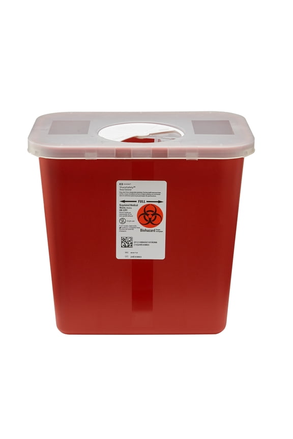 Multi-Purpose Sharps Containers 8970 Red Container with Rotor Lid 2 Gallon Each