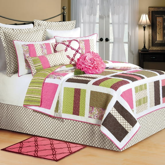 Kendall Pink Green Contemporary Full/Queen Quilt