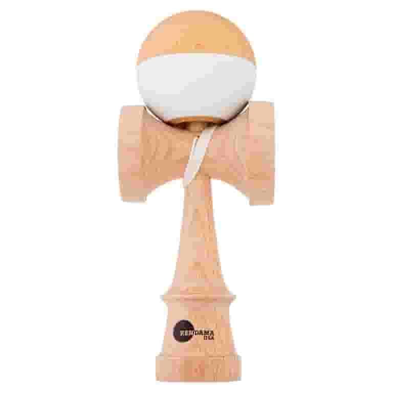 Kendama USA Kaizen Half Split Kendama - Natural & White Rubberized Paint, Includes Extra String & Guide