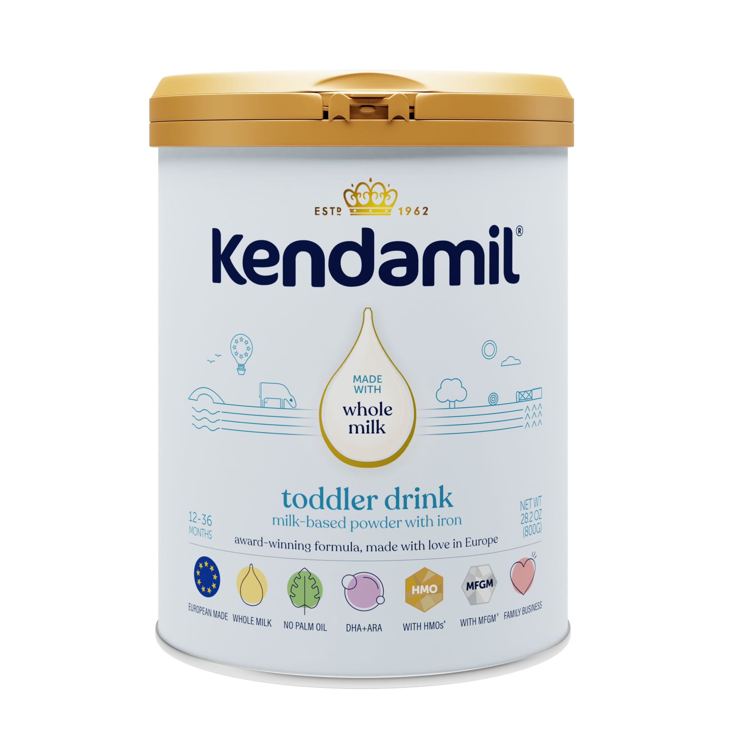 Kendamil Classic Toddler Formula Powder, European, Whole Milk, with HMOs, Prebiotics, No Palm Oil or Soy, with DHA, 28.2oz