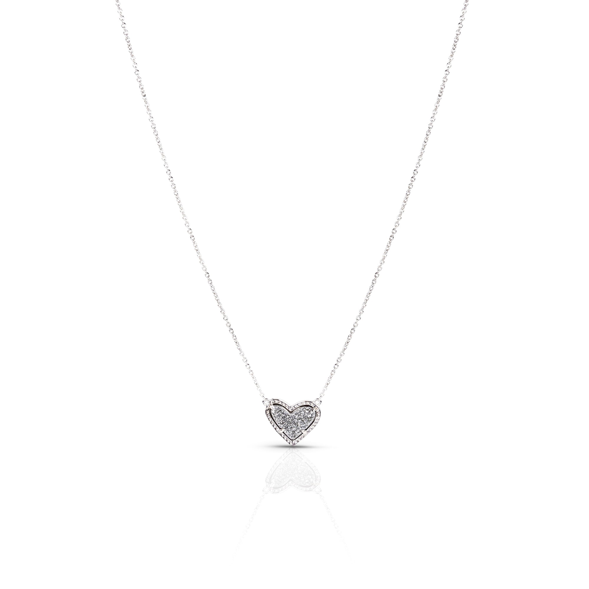 Kendra Scott Ari Heart Adjustable Length Pendant Necklace for Women, Fashion Jewelry, Rhodium-Plated, Platinum Drusy 4217710104