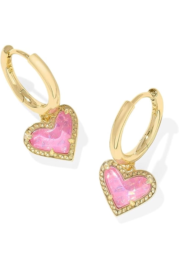 Ari Heart Gold Huggie Earrings in Pink Iridescent