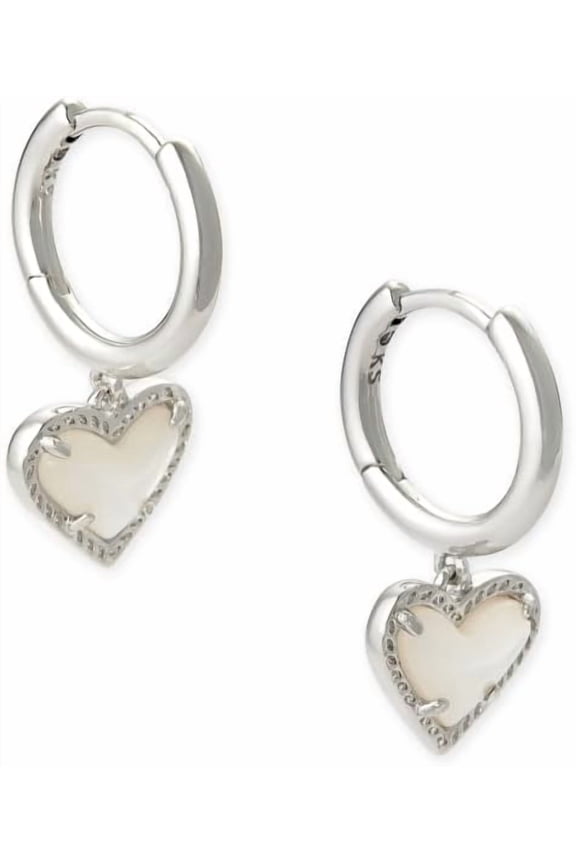 Ari Heart Huggie Earrings Rhodium Ivory Mother Of Pearl
