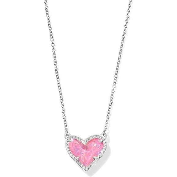 Kendra Scott Ari Heart Silver Pendant Necklace in Pink Iridescent