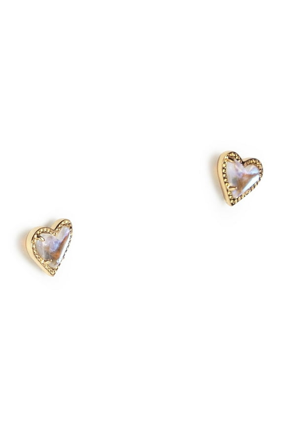 Ari Heart Stud Earrings for Women, Fashion Jewelry, 14k Gold-plated, Iridescent Dichroic Glass 4217706877
