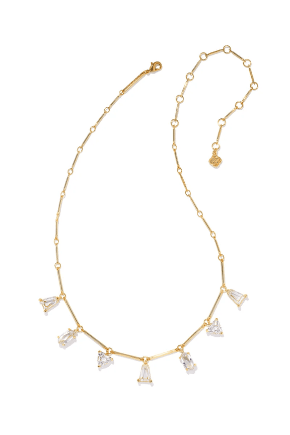 Blair Gold Jewel Strand Necklace in White Crystal