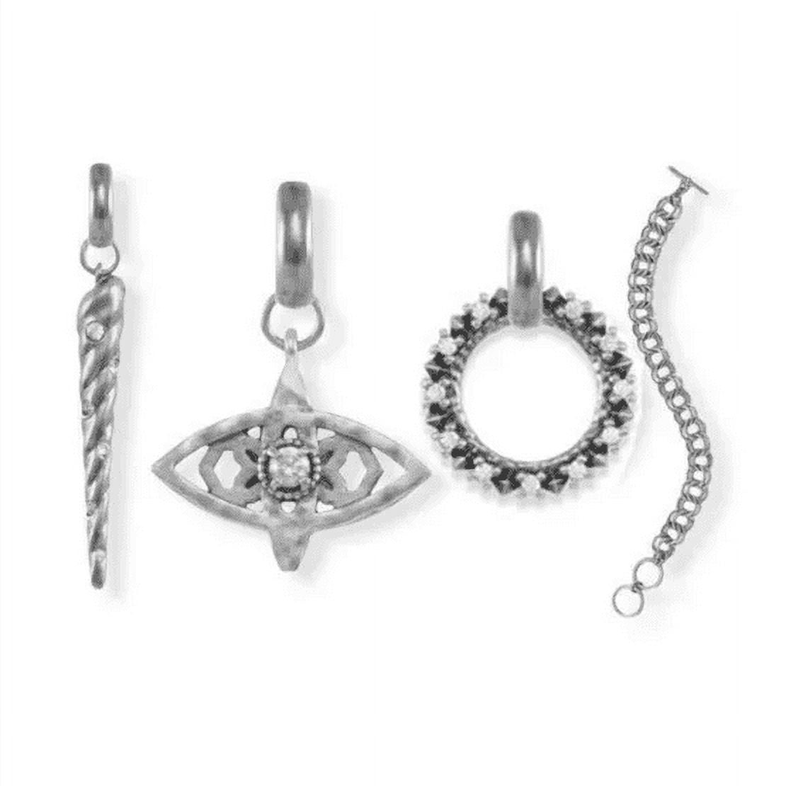 Kendra Scott Charm Bracelet Silver Double Link Evil Eye Unicorn Horn Ring Charms Womens Jewelry