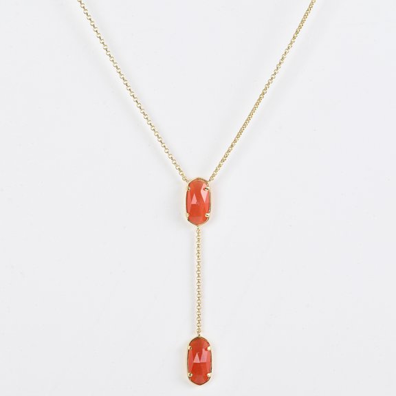 Kendra Scott Elaina Lariat Y-Necklace, 14k Gold-Plated with Orange Cat's Eye Stones, Adjustable Chain, Hypoallergenic Statement Jewelry for Women