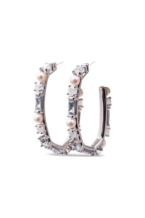 Madelyn Silver Hoop Earrings In White Mix