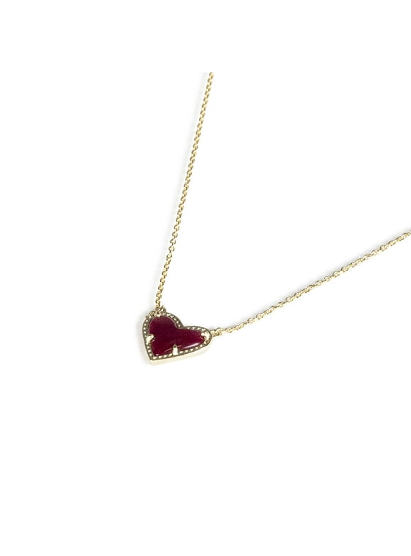 Women's Ari Heart Gold Pendant Necklace in Maroon Jade 9608801343
