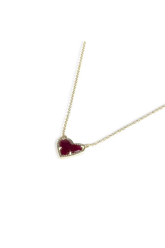Women's Ari Heart Gold Pendant Necklace in Maroon Jade 9608801343