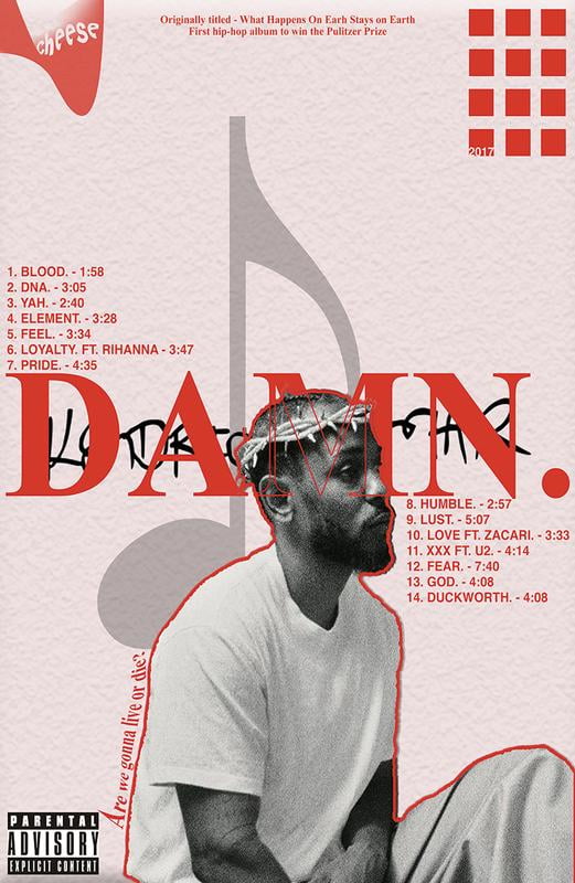 Kendrick Lamar Poster DAMN. Album Cover Posters & Prints Rapper Posters ...