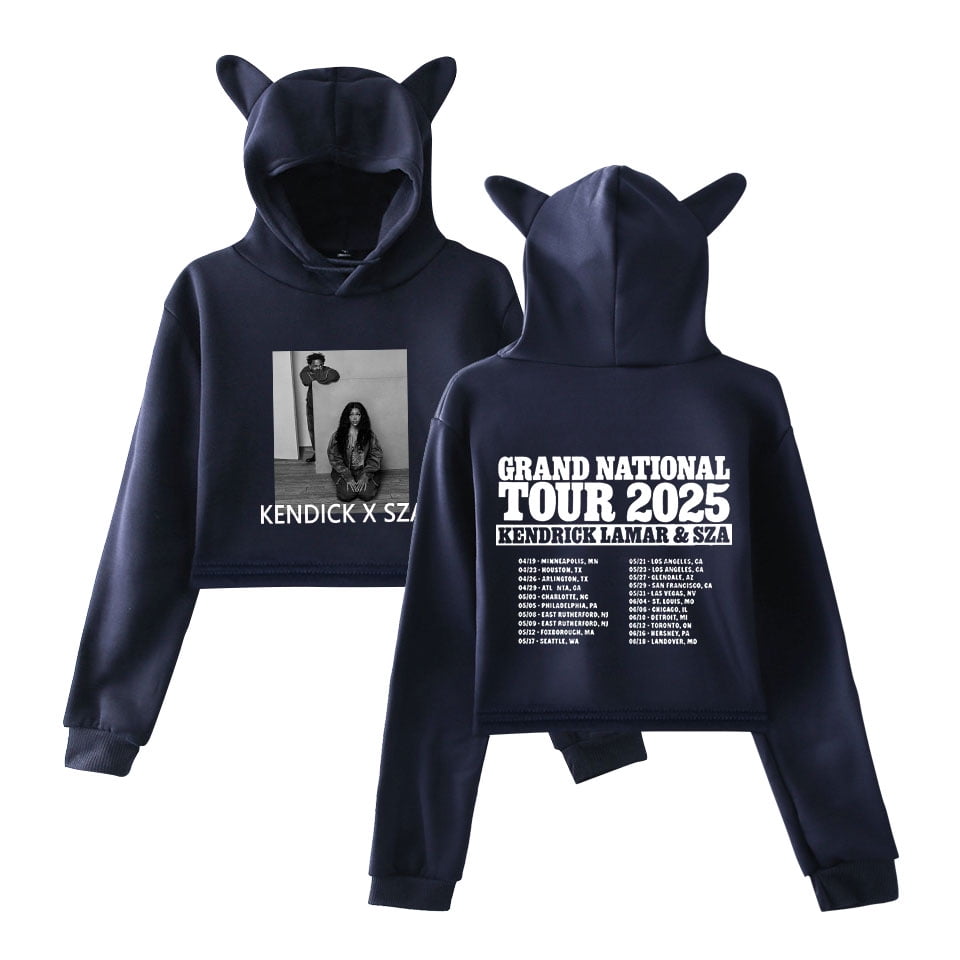 Kendrick Lamar SZA 2025 Tour Cat Ear Hoodie Unique Short Sweatshirt Hip
