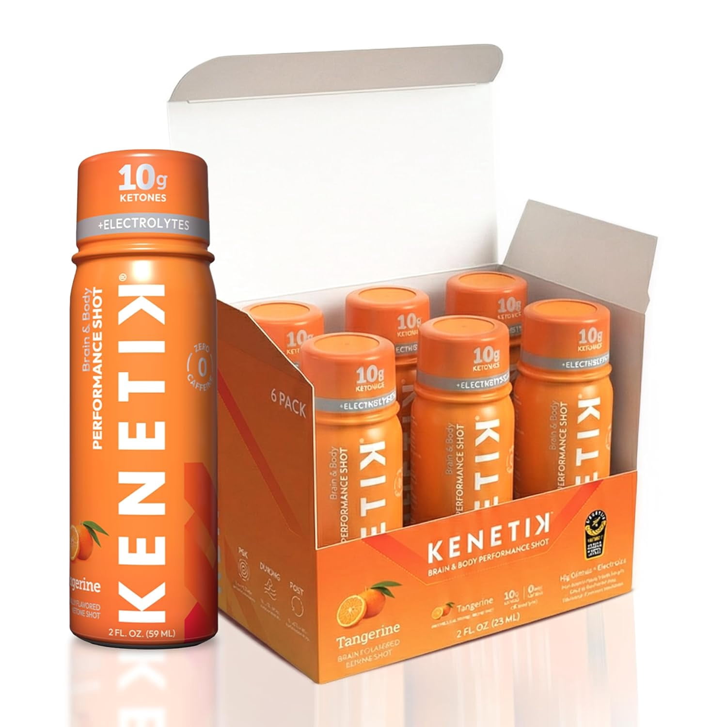 Kenetik Caffeine-Free Focus Shots, 2oz, Tangerine, Pack of 6