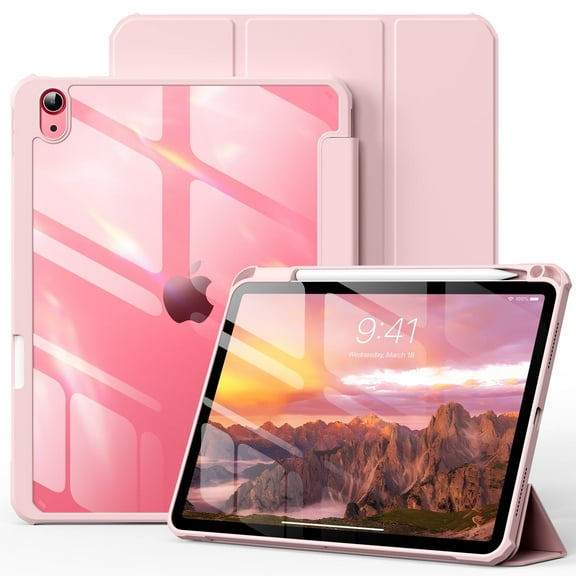 Kenke Case Compatible with iPad (A16) 11th Generation 11 inch 2025, iPad 10th Generation 10.9 Inch 2022 with Pencil Holder, Slim Protective Cover with Clear Back Shell, Auto Wake/Slee,Pink