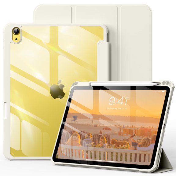 Kenke Case Compatible with iPad (A16) 11th Generation 11 inch 2025, iPad 10th Generation 10.9 Inch 2022 with Pencil Holder, Slim Protective Cover with Clear Back Shell, Auto Wake/Slee,White