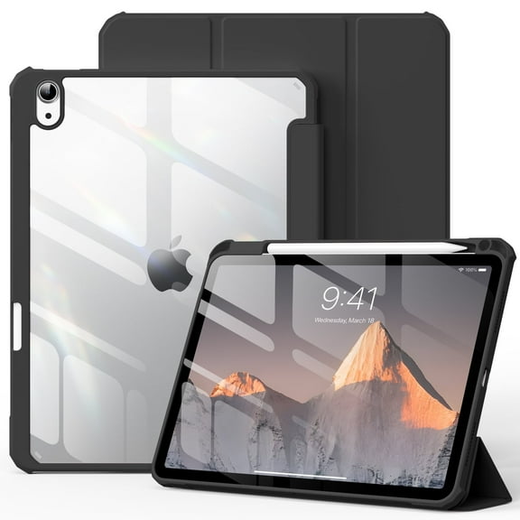Kenke Case Compatible with iPad (A16) 11th Generation 11 inch 2025, iPad 10th Generation 10.9 Inch 2022 with Pencil Holder, Slim Protective Cover with Clear Back Shell, Auto Wake/Slee,Black