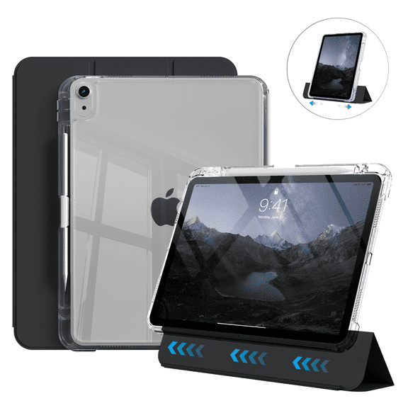 Kenke Case Compatible with iPad (A16) 11th Generation 11 inch 2025, iPad 10th Generation 10.9 Inch 2022 with Pencil Holder, Detachable Cover with Clear Hard Back Shell, Auto Sleep/Wake, Black
