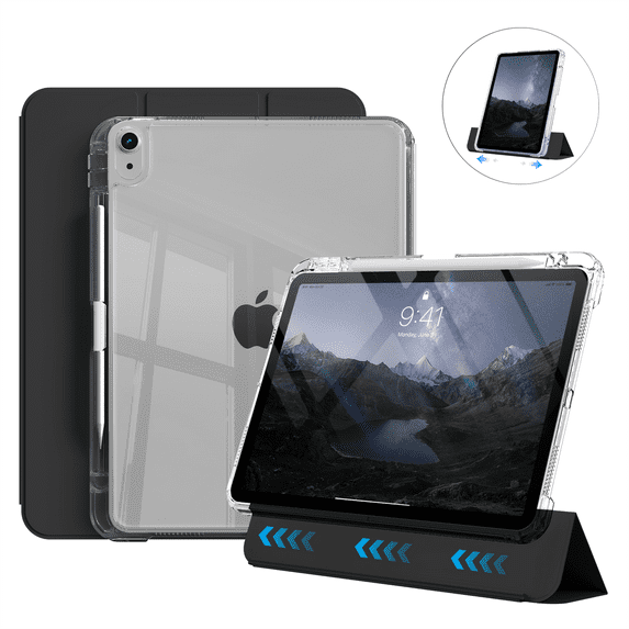 Kenke Case Compatible with iPad (A16) 11th Generation 11 inch 2025, iPad 10th Generation 10.9 Inch 2022 with Pencil Holder, Detachable Cover with Clear Hard Back Shell, Auto Sleep/Wake, Black