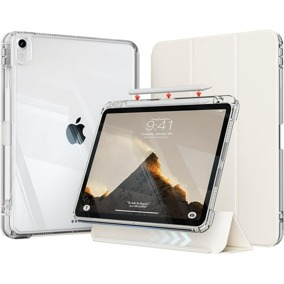 Kenke Case Compatible with iPad (A16) 11th Generation 11 inch 2025, iPad 10th Generation 10.9 Inch 2022 with Pencil Holder, Detachable Cover with Clear Hard Back Shell, Auto Sleep/Wake, Cream White