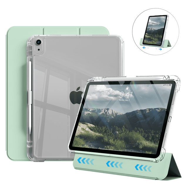 Kenke Case Compatible with iPad (A16) 11th Generation 11 inch 2025, iPad 10th Generation 10.9 Inch 2022 with Pencil Holder, Detachable Cover with Clear Hard Back Shell, Auto Sleep/Wake, Light Green