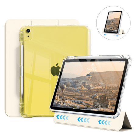 Kenke Case Compatible with iPad (A16) 11th Generation 11 inch 2025, iPad 10th Generation 10.9 Inch 2022 with Pencil Holder, Detachable Cover with Clear Hard Back Shell, Auto Sleep/Wake, Cream White