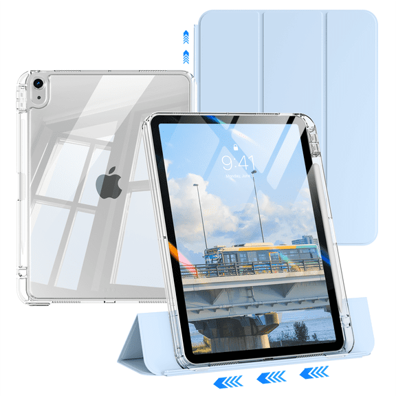 Kenke Case Compatible with iPad Air 11-inch M3/M2 (2025/2024), iPad Air 5th/4th Generation (2022/2020), 2-in-1 Removable Hard PC Transparent Back with Pencil Holder, Auto Sleep/Wake, Light Blue