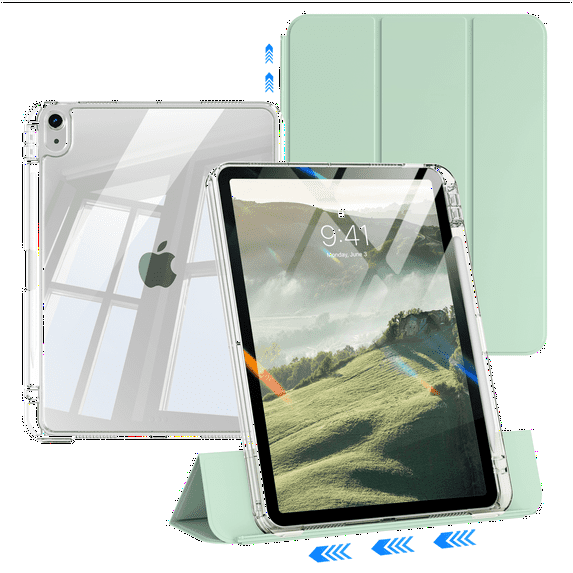 Kenke Case Compatible with iPad Air 11-inch M3/M2 (2025/2024), iPad Air 5th/4th Generation (2022/2020), 2-in-1 Removable Hard PC Transparent Back with Pencil Holder, Auto Sleep/Wake, Light Green