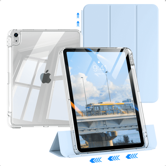 Kenke Case Compatible with iPad Air 11-inch M3/M2 (2025/2024), iPad Air 5th/4th Generation (2022/2020), 2-in-1 Removable Hard PC Transparent Back with Pencil Holder, Auto Sleep/Wake, Light Blue