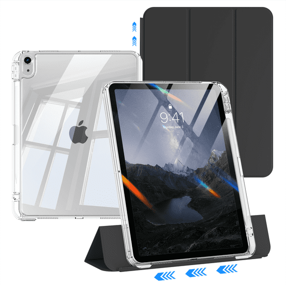 Kenke Case for iPad Air 11-inch M4/M3/M2 (2026/2025/2024), iPad Air 5th/4th Generation (2022/2020) Case with Pencil Holder, Trifold Stand Case with Soft TPU Back Cover, Auto Sleep/Wake, Balck