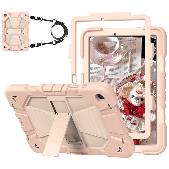 Kenke Case for Samsung Galaxy Tab A9 /A9 Plus 11 Inch 2023 (SM-X210/X216/X218), with Kickstand/Pencil Holder/Shoulder Strap, Heavy Duty Shockproof Rugged Protective Case, Rose Gold