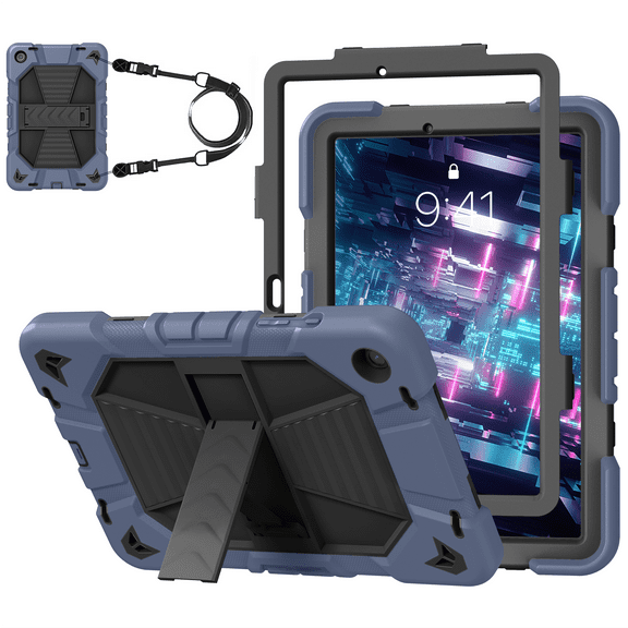 Kenke Case for Samsung Galaxy Tab A9 /A9 Plus 11 Inch 2023 (SM-X210/X216/X218), with Kickstand/Pencil Holder/Shoulder Strap, Heavy Duty Shockproof Rugged Protective Case, Black Blue