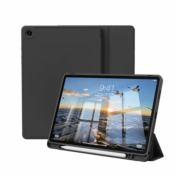Kenke Case for Samsung Galaxy Tab A9+/A9 Plus 11 Inch 2023 (SM-X210/X216/X218), with Pencil Holder, Slim Lightweight Soft TPU Back Smart Cover, Auto Sleep/Wake, Black