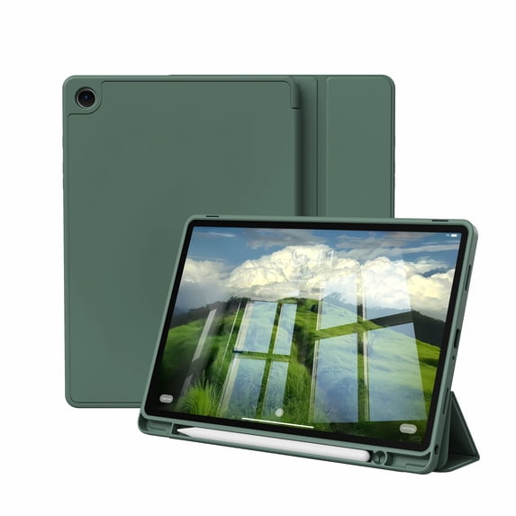 Kenke Case for Samsung Galaxy Tab A9+/A9 Plus 11 Inch 2023 (SM-X210/X216/X218), with Pencil Holder, Slim Lightweight Soft TPU Back Smart Cover, Auto Sleep/Wake, Dark Green