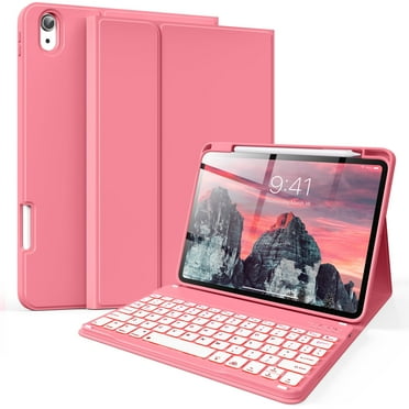 Kenke Case iPad (A16) 11th Generation 11 inch 2025,for iPad 10th Generation 10.9 Inch 2022 with Keyboard - 7 Colors Backlit Wireless Detachable, with Pencil Holder Keyboard Case, (Pink Red)