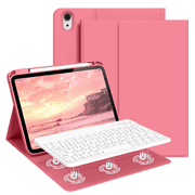 Kenke Case for iPad (A16) 11th Generation 11 inch 2025 with Keyboard,iPad 10th Generation 10.9 inch 2022 Detachable Bluetooth Keyboard Rechargeable,with Pencil Holder,Soft TPU Back Cover,Pink Red