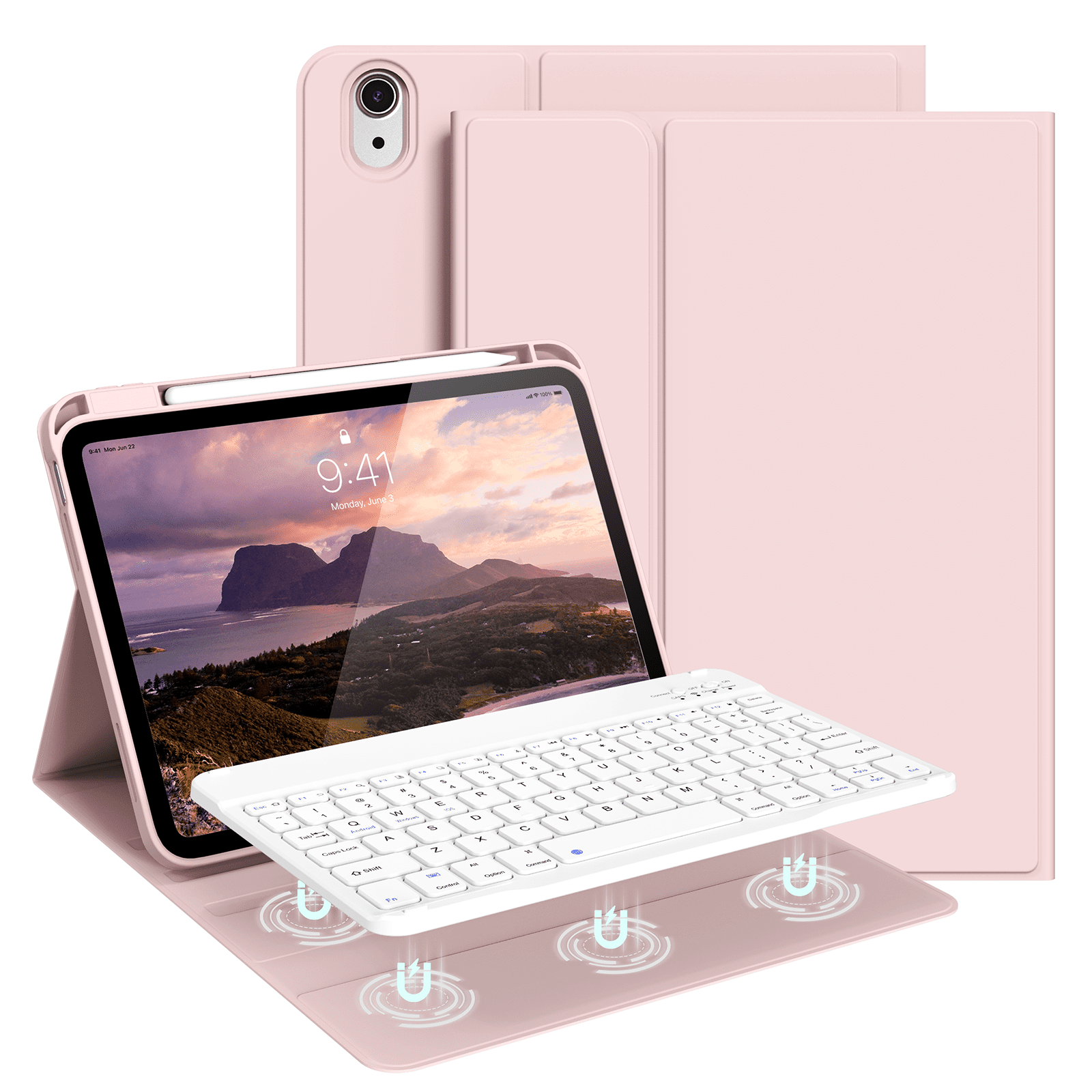 Kenke Case for iPad (A16) 11th Generation 11 inch 2025 with Keyboard,iPad 10th Generation 10.9 inch 2022 Detachable Bluetooth Keyboard Rechargeable,with Pencil Holder,Soft TPU Back Cover,Pink