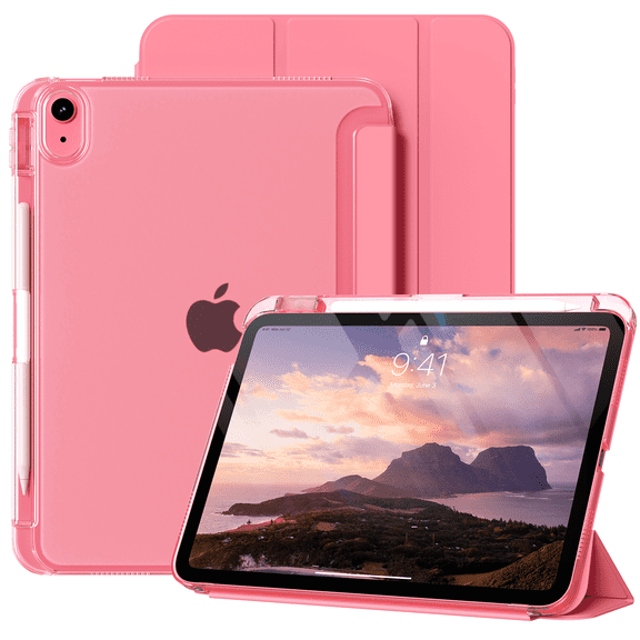 Kenke Case for iPad (A16) 11th Generation 11 inch 2025, iPad 10th Generation 10.9 Inch 2022 with Pencil Holder, Slim Light Trifold Protective Cover with Hard PC Translucent Back Shell, Pink Red