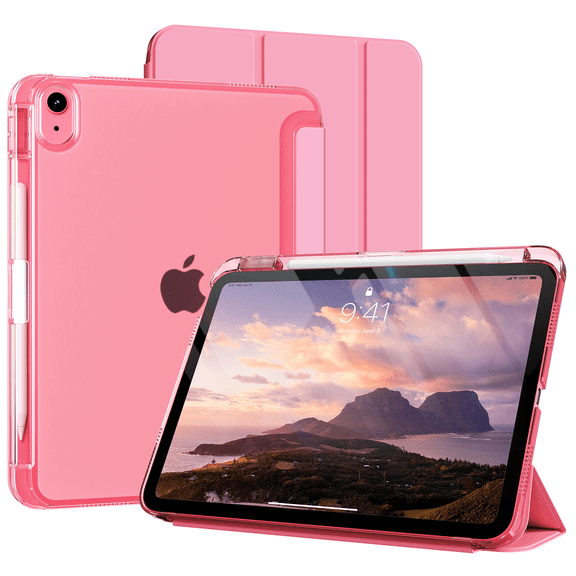 Kenke Case for iPad (A16) 11th Generation 11 inch 2025, iPad 10th Generation 10.9 Inch 2022 with Pencil Holder, Slim Light Trifold Protective Cover with Hard PC Translucent Back Shell, Pink Red