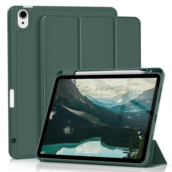 Kenke Case for iPad Air 11-inch M3/M2 (2025/2024), iPad Air 5th/4th Generation (2022/2020) Case with Pencil Holder, Trifold Stand Case with Soft TPU Back Cover, Auto Sleep/Wake, Dark Green