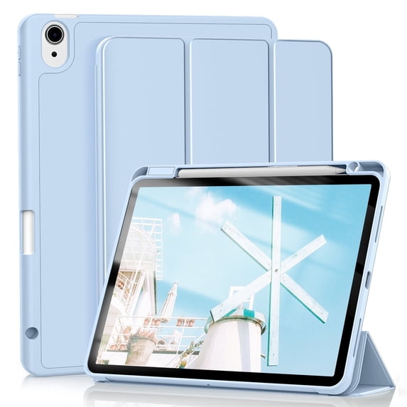 Kenke Case for iPad Air 11-inch M4/M3/M2 (2026/2025/2024), iPad Air 5th/4th Generation (2022/2020) Case with Pencil Holder, Trifold Stand Case with Soft TPU Back Cover, Auto Sleep/Wake, Light Blue